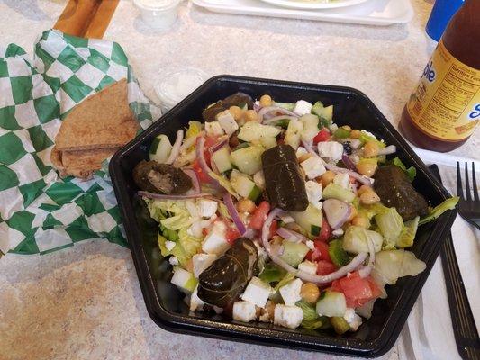 The best greek salad with vegetarian grape leaves. Huge portion.