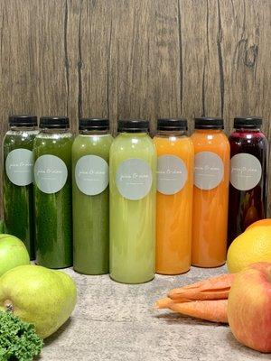 Assortment of fresh cold  pressed juices