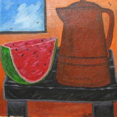 Brown coffepot 10x10"Acrylic on canvas  Francisco Vidal