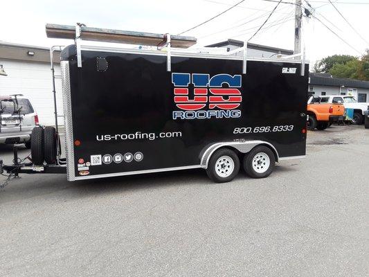 Trailer We Lettered Up for US Roofing of Peabody.