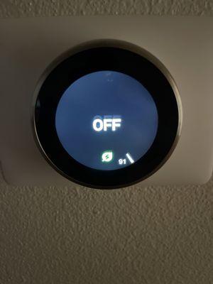 My thermostat that ARS Rescue Rooter turned off because the A/C isn't blowing cool air.