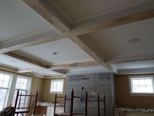 prepping coffered ceiling and walls.