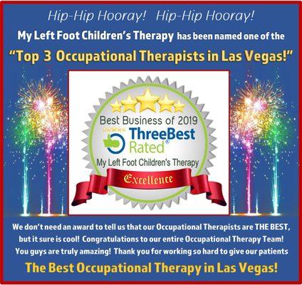 My Left Foot Children's Therapy has been named "Top 3 Occupational Therapists in Las Vegas" for the second year in a row!