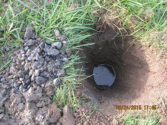 Soil Bore Into the Drainage Field Showing a Saturation Defect