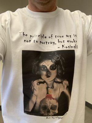 This customer wanted his own painting printed on a shirt with a quote...