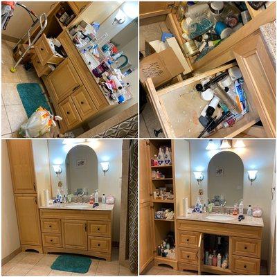 Bathroom before and after cleaning/reorganizing