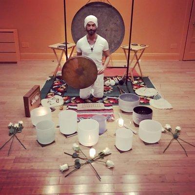 Derrick with his gong/crystal bowls/etc at All Yoga NYC