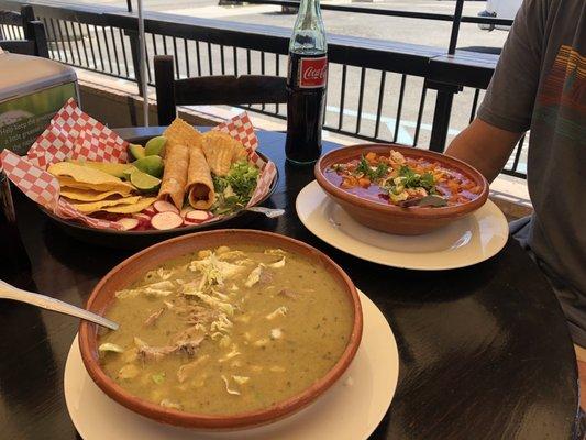 Pozole verde and pozole rojo and the all the good stuff!