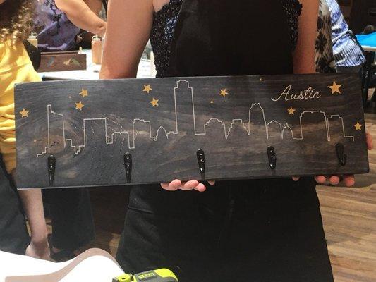 Coffee mug rack with Austin Skyline