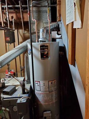 Installation of a 40 gallon Bradford white water heater.