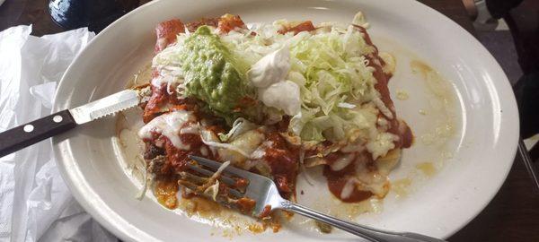 Four enchilada combo; dos con queso, dos con res... stick with the queso until they upgrade the beef.