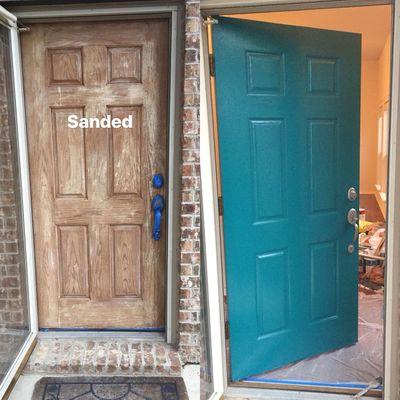 Ceiling drywall installation | Before and after!
Sanded down door and finished in a oil based paint.
The turn out was super nice!