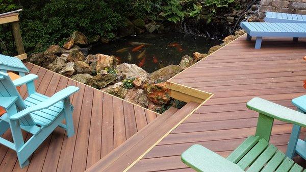 Custom Composite Deck Near Koi Pond in Warner Robins, GA.