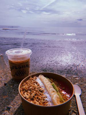 Bali Bowl and iced coffee