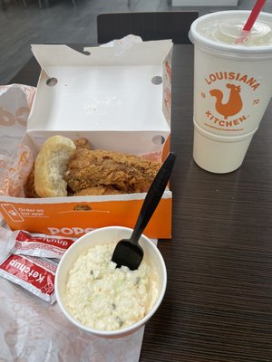 Three piece spicy chicken meal with coleslaw