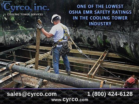 Cyrco maintains one of the lowest OSHA EMR safety ratings in the cooling tower industry.