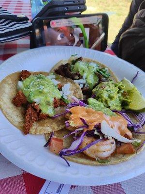 Trio Tacos: asada, shrimp + pastor