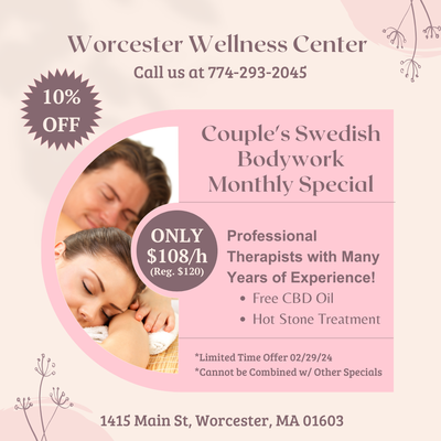 Couple's Swedish Bodywork Monthly Special
 10% OFF
 ONLY $108/h (Reg. $120)