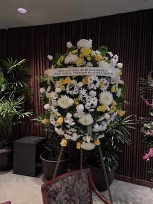 Funeral wreath created by Pat of Volcano Orchids/ The Funeral Wreath Shop.