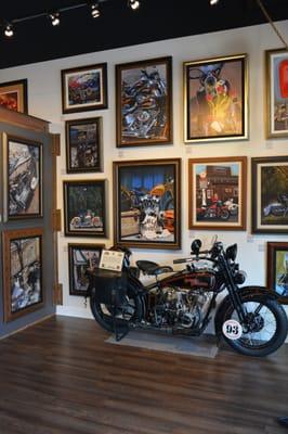 Scott's 1926 Harley-Davidson J is on display inside the art gallery!