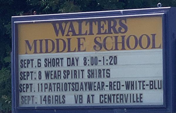 Walters Middle School Sign.