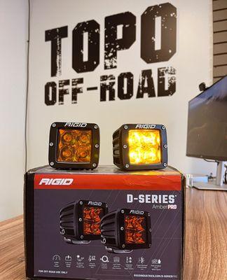 Rigid D-series amber cube lights. Great for ditch / a-pillar or bumper / roof rack mounted auxiliary lighting