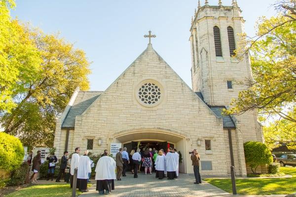 The choir gathering before the service starts.