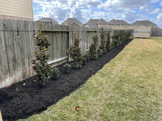 Flowerbeds with landscaping lights and sprinklers