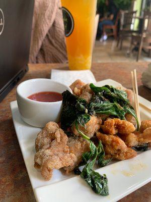 Popcorn Chicken and Mango Tea w/ Lychee