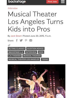 Musical Theater Los Angeles Turns Kids into Pros
 
 link:
 https://www.backstage.com/interview/musical-theater-los-angeles-turns-kids-pros/