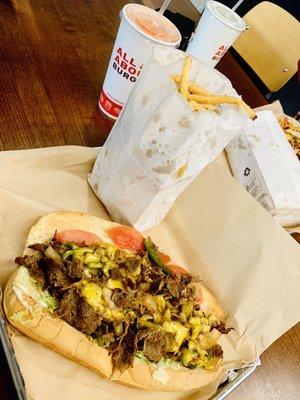 Steak and cheese with Regular fries and a regular drink