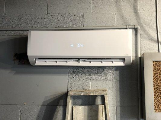 Mini-split or ductless system that provides both heating and cooling.