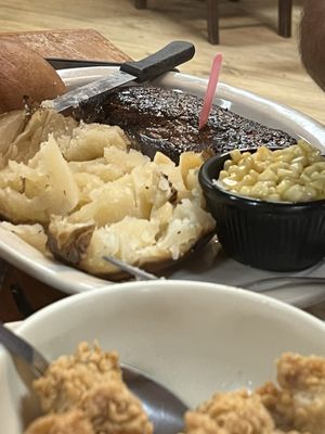 Steak and potato. Corn was sweet too.