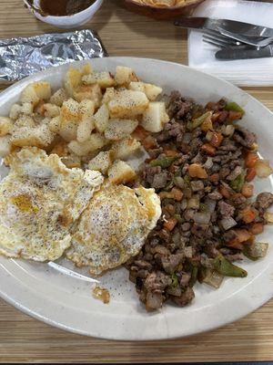 Steak picado and eggs