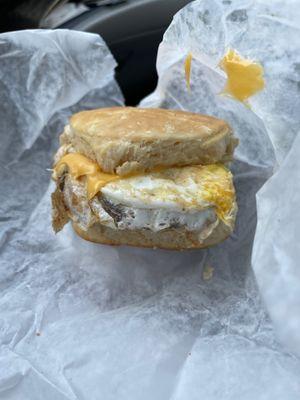 Sausage, egg, and cheese biscuit ..Yum!