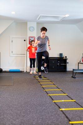 Our youth clients not only learn the basics of strength training, but often work with agility and power to help them improve in their sport.