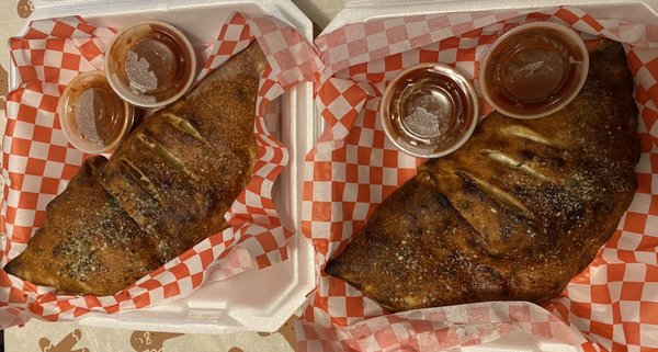 Custom Calzone (chicken + spinach) and Meat Calzone