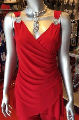 Beautiful RED pantsuit is perfect for a Valentine's dinner or any occasion.