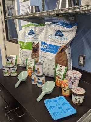 (1) Blue Buffalo Natural Veterinary Diet HF Hydrolyzed for Food Intolerance Dry & Wet Dog Food, (2) Doggie Ice Cream (Call for more details)