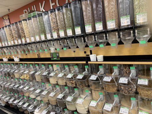 Bulk section, wide variety of nuts, dried fruits, grains, and more.