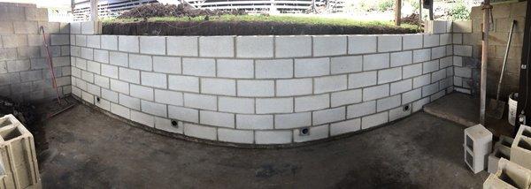 Pano shot of new retaining wall built