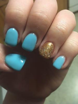 These blue nails are the gel with the glitter polish that I had originally had.