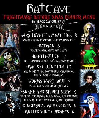 Menu - Batcave Tim Burton themed Halloween event