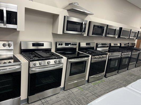 Free standing ranges and over the range microwaves