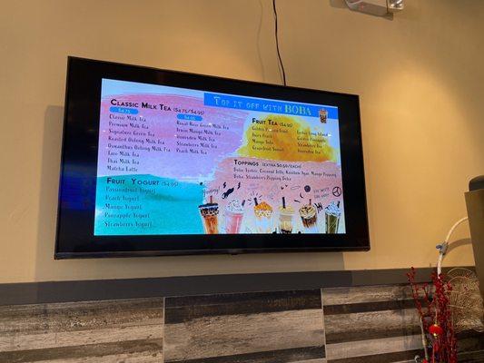 Bubble tea menu