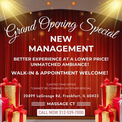 Grand Opening Special
New Management
Better experience at a lower price!
Unmatched Ambiance！
Walk-in & Appointment Welcome！