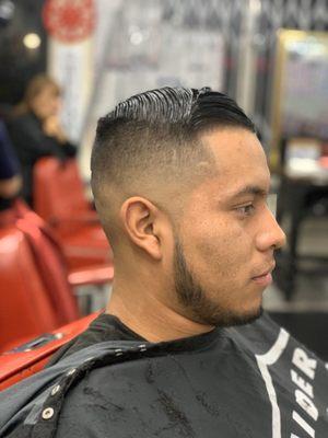 Combover mid skin fade with a line up .#morgansbarbershop