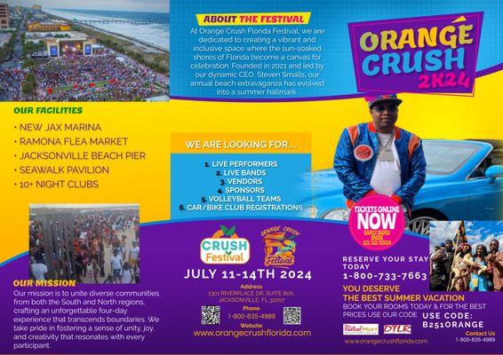 "Orange Crush Florida: July 11-14, 2024! Get ready for 4 days of non-stop fun and excitement. Join us for thrilling activities and delicious