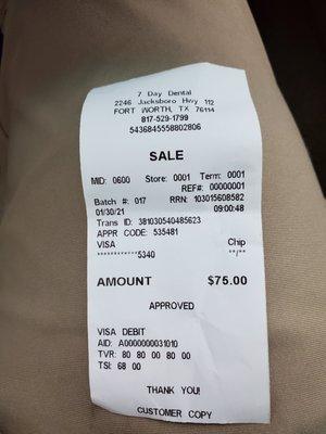 $75 receipt.