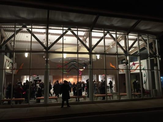 Theater lobby at night